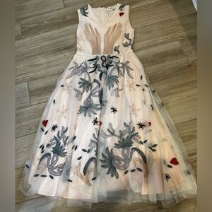 Stunning Embroidered tulle dress with hearts and insects and stars size XS or S
